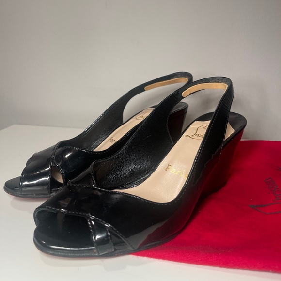 christian louboutin black patent wedge - Picture 1 of 4